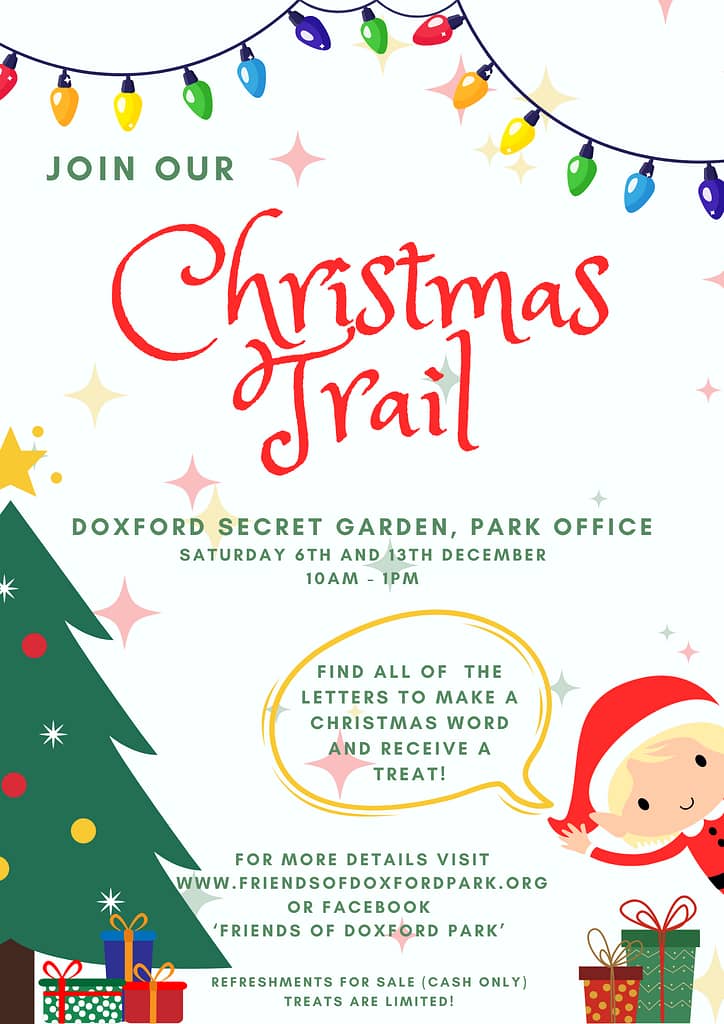 Chrsitmas themed poster with details of the christmas trail