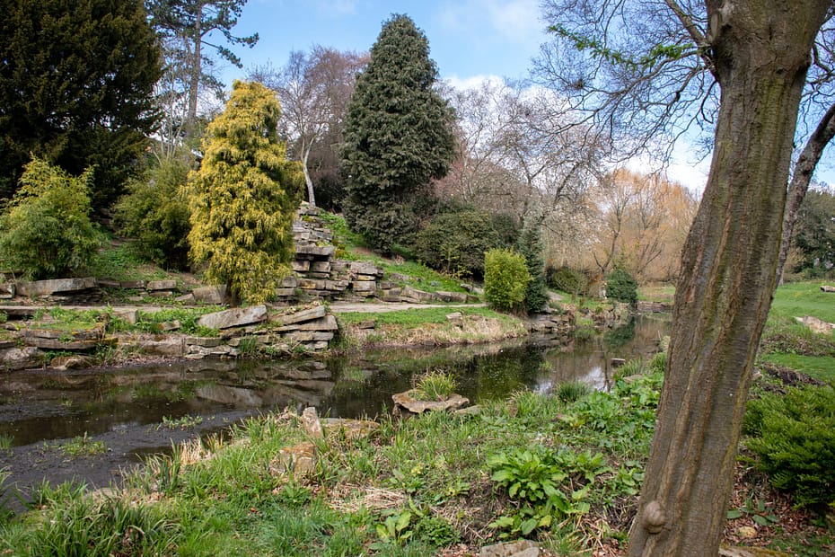 The cascade and lake at Doxford Secret Garden